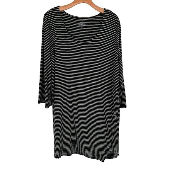 Pure Jill womens Asymmetric-Button Tunic Black & White Stripes Size XL Tall - Picture 2 of 9